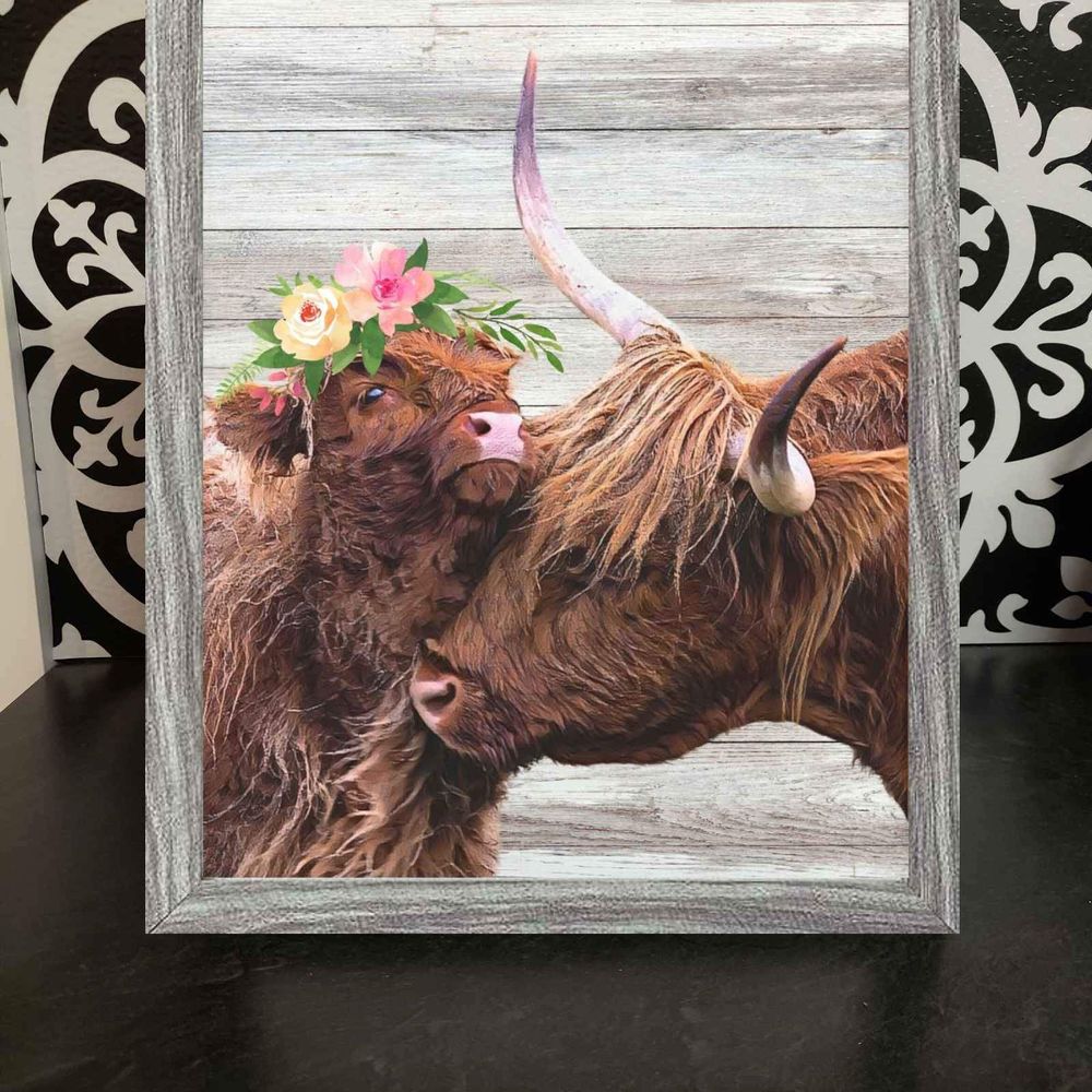 Framed Highland Bull Baby Calf Rustic Farmhouse Decor Print